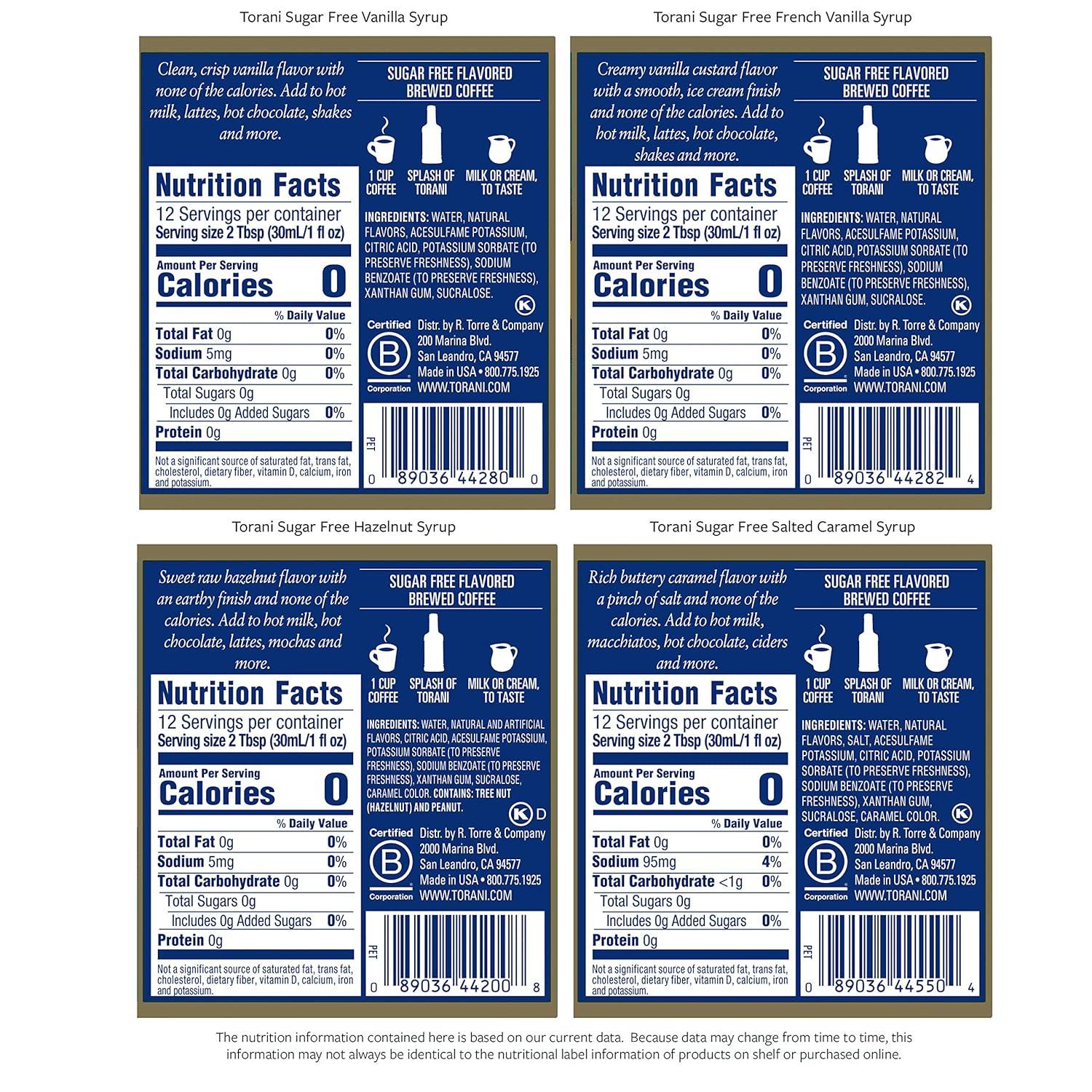 image:imageTorani Sugar Free Syrup Coffeehouse Variety Pack 127 Ounce Pack of 4Sugar Free Coffeehouse Variety Pack