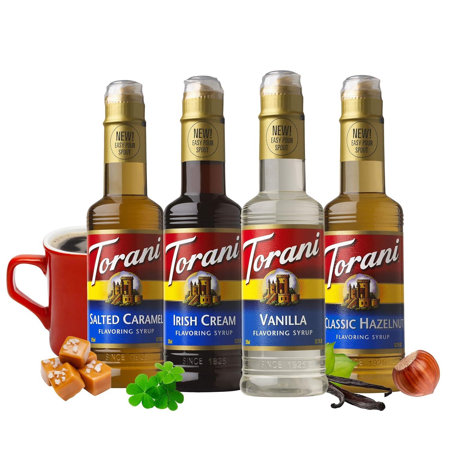 image:imageTorani Syrup Coffeehouse Variety Pack 4 127 Ounce Bottles Vanilla Salted Caramel Classic Hazelnut Irish CreamVanillaSalted CaramelHazelnutIrish Cream