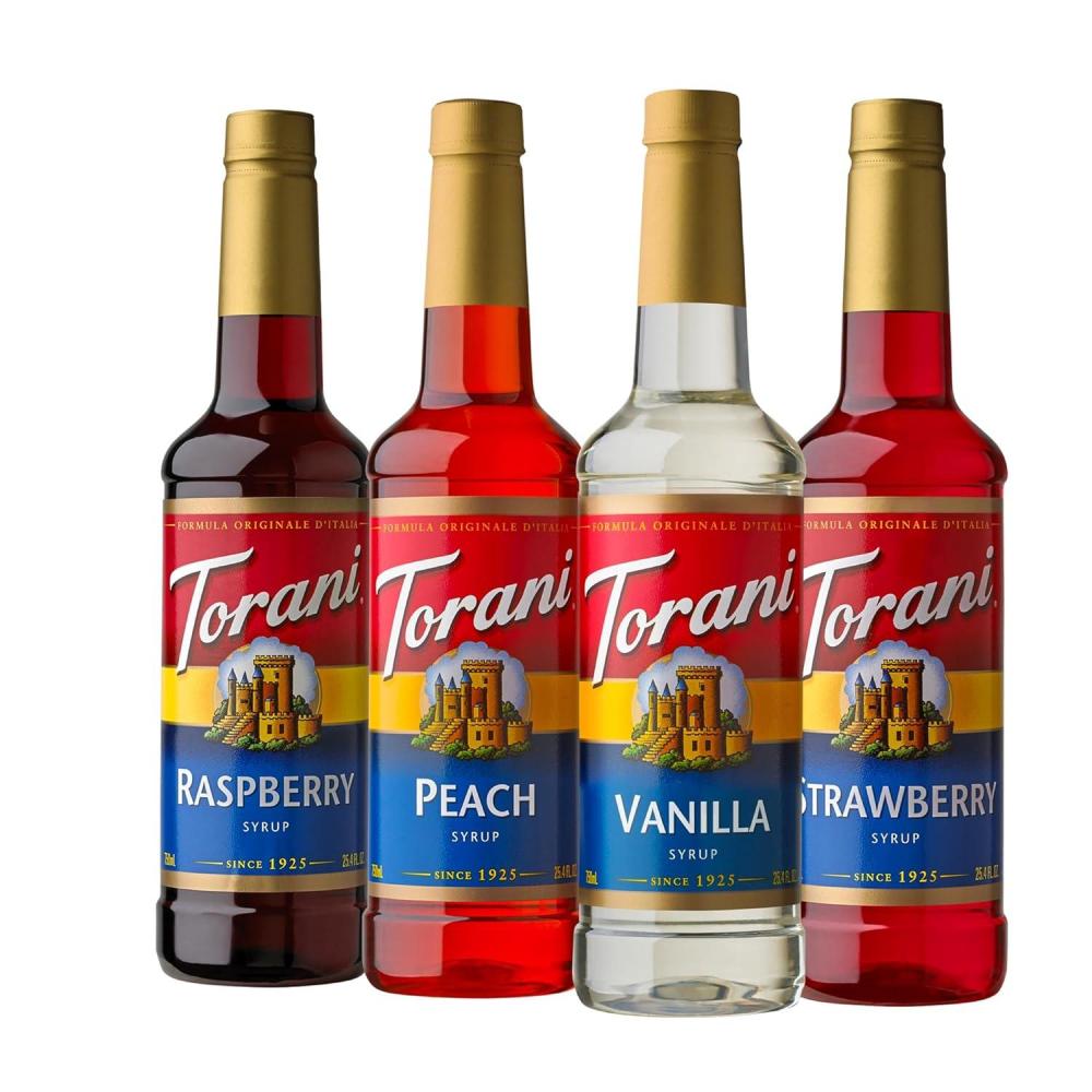 image:imageTorani Syrup Variety Packs Holiday Favorites 254 fl oz Set of 4 Vanilla Toasted Marshmallow Peppermint Pumpkin PieRaspberry Peach Vanilla Strawberry