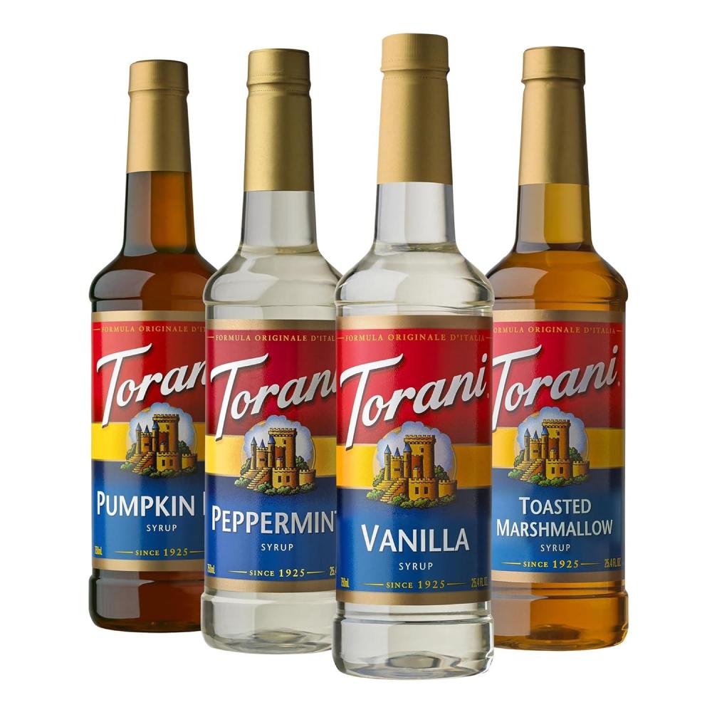 image:imageTorani Syrup Variety Packs Holiday Favorites 254 fl oz Set of 4 Vanilla Toasted Marshmallow Peppermint Pumpkin PieVanilla Toasted Marshmallow Peppermint Pumpkin Pie