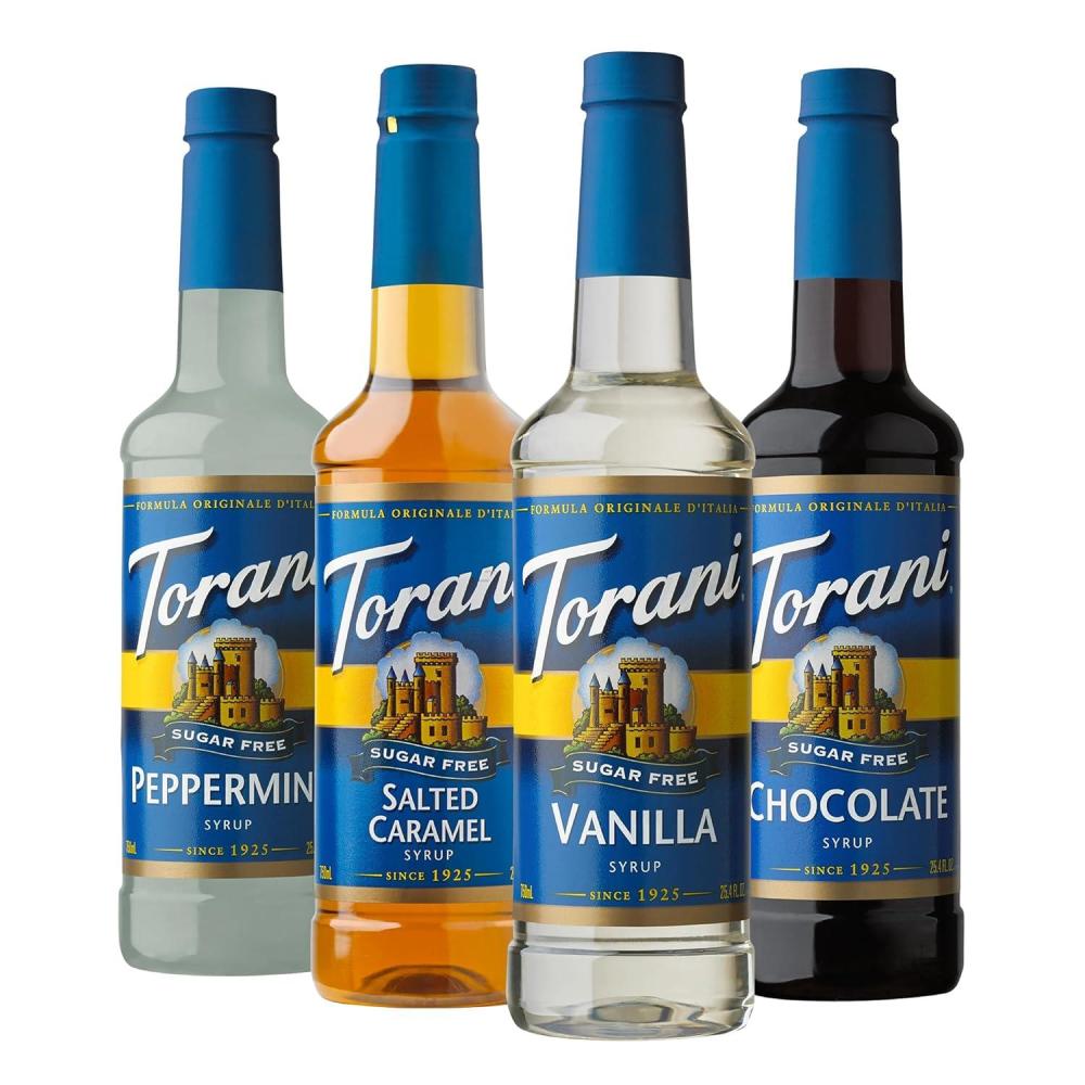 image:imageTorani Syrup Variety Packs Sugar Free Holiday Favorites 254 fl oz Set of 4Sugar Free Vanilla Sugar Free Hazelnut Sugar Free Pepermint Sugar Free Chocolate