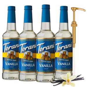 Torani Syrup Bundle, Sugar Free Vanilla and Pump, 25.4 fl oz Bottle (Pack of 4)(Sugar Free Vanilla with Pump)
