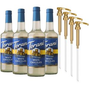 Torani Syrup Bundle, Sugar Free Vanilla and Pump, 25.4 fl oz Bottle (Pack of 4)(Sugar Free White Chocolate)