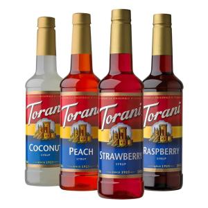 Torani Syrup Variety Packs, Holiday Favorites, 25.4 fl oz (Set of 4) Vanilla, Toasted Marshmallow, Peppermint, Pumpkin Pie(Coconut  Peach  Strawberry  Raspberry)