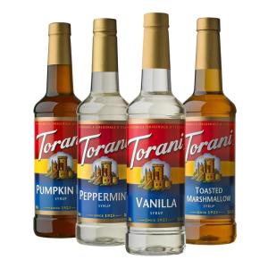 Torani Syrup Variety Packs, Holiday Favorites, 25.4 fl oz (Set of 4) Vanilla, Toasted Marshmallow, Peppermint, Pumpkin Pie(Vanilla  Toasted Marshmallow  Peppermint  Pumpkin Pie)