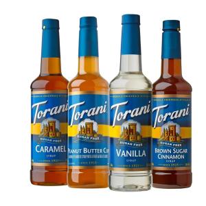 Torani Syrup Variety Packs, Sugar Free Holiday Favorites, 25.4 fl oz (Set of 4)(Caramel  Peanut Butter Cup  Vanilla  Brown Sugar Cinnamon)