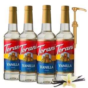 Torani Vanilla Flavored Drink Syrup with Pump, 25.4 fl oz (Pack of 4)(Vanilla with Pump)